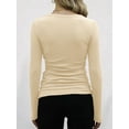 thumbnail image 4 of Womens Ribbed Long Sleeve Crewneck Casual Slim Basic Shirts Fitted Knit Tops Beige Brown M, 4 of 6