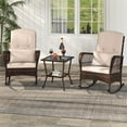 thumbnail image 3 of Patiojoy 3 Pieces PE Rattan Rocking Bistro Set Rocking Chairs with 2-Tier Coffee Table for Porch Garden and Poolside Beige, 3 of 10