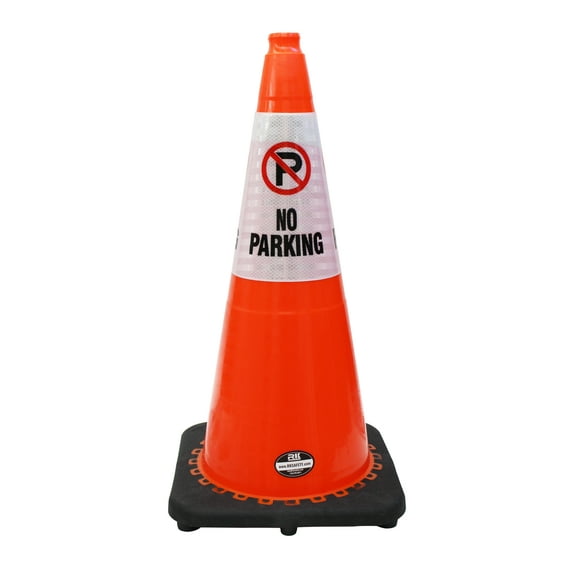 (Set of 16) RK 28" Orange Safety Traffic PVC Cones Black Base with"NO PARKING" Reflective Message Sleeve (16 Cone, 16 Sleeve)