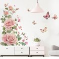 thumbnail image 1 of Adhesivos de pared con estampado floral de rosa, rosa, mariposa, 30 x 90 cm, 2 hojas, 1 of 4
