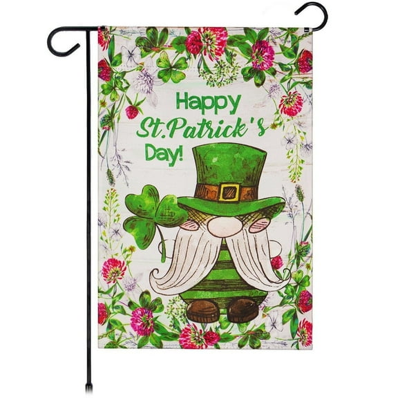 G128-12"x18" Double-Sided Happy St. Patrick's Day Garden Flag Leprechaun Gnome Blockout Fabric