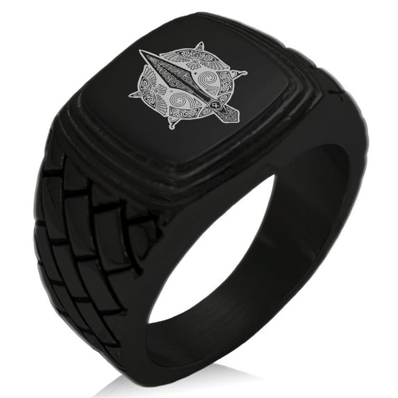 Stainless Steel Gungnir Odin's Spear Viking Norse Geometric Pattern Step-Down Biker Style Polished Ring
