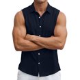 thumbnail image 4 of Kalauyu Men's Linen Sleeveless Shirts Button Down Beach Tank Top Basic Solid Shirt Vest with Pocket, 4 of 7