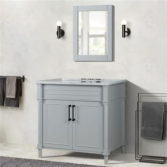Bellaterra Home 800632-36BL-LG 36 in. Single Vanity with Carrara Marble Top, Light Gray & White