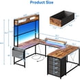thumbnail image 5 of NEILA Brown U-Shaped Desk with Power Outlets & RGB LED Lights – 79" Reversible L-Shaped Computer Desk with Drawers, Monitor Stand, Storage Shelves – Perfect for Home Office, Gaming, and Work, 5 of 8