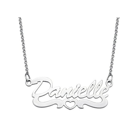 Sterling Silver Name Necklace - Personalized Open Heart Script Name Sterling Silver Necklace