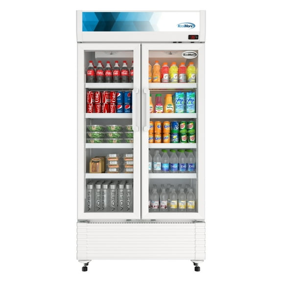 39 in. Commercial 2-Glass Door Merchandiser Refrigerator, 21.9 cu. ft. in White (KM-MDR-2GD-39)