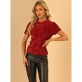 thumbnail image 3 of DARING DIVA Women's Velvet Sequin Short Sleeve Clubwear Blouse S Red, 3 of 6