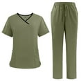 thumbnail image 3 of Jinhomg Womens Scrubs with Pockets Casual Colorblock V-Neck Caregiver Tops and Straight Leg Long Pants 2 Piece Loose Fit Nurse Workwear Army Green XL, 3 of 4
