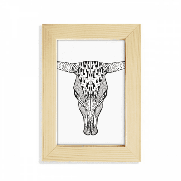 Long Face Cow Animal Portrait Sketch Desktop Display Photo Frame Picture Art Painting 5x7 inch