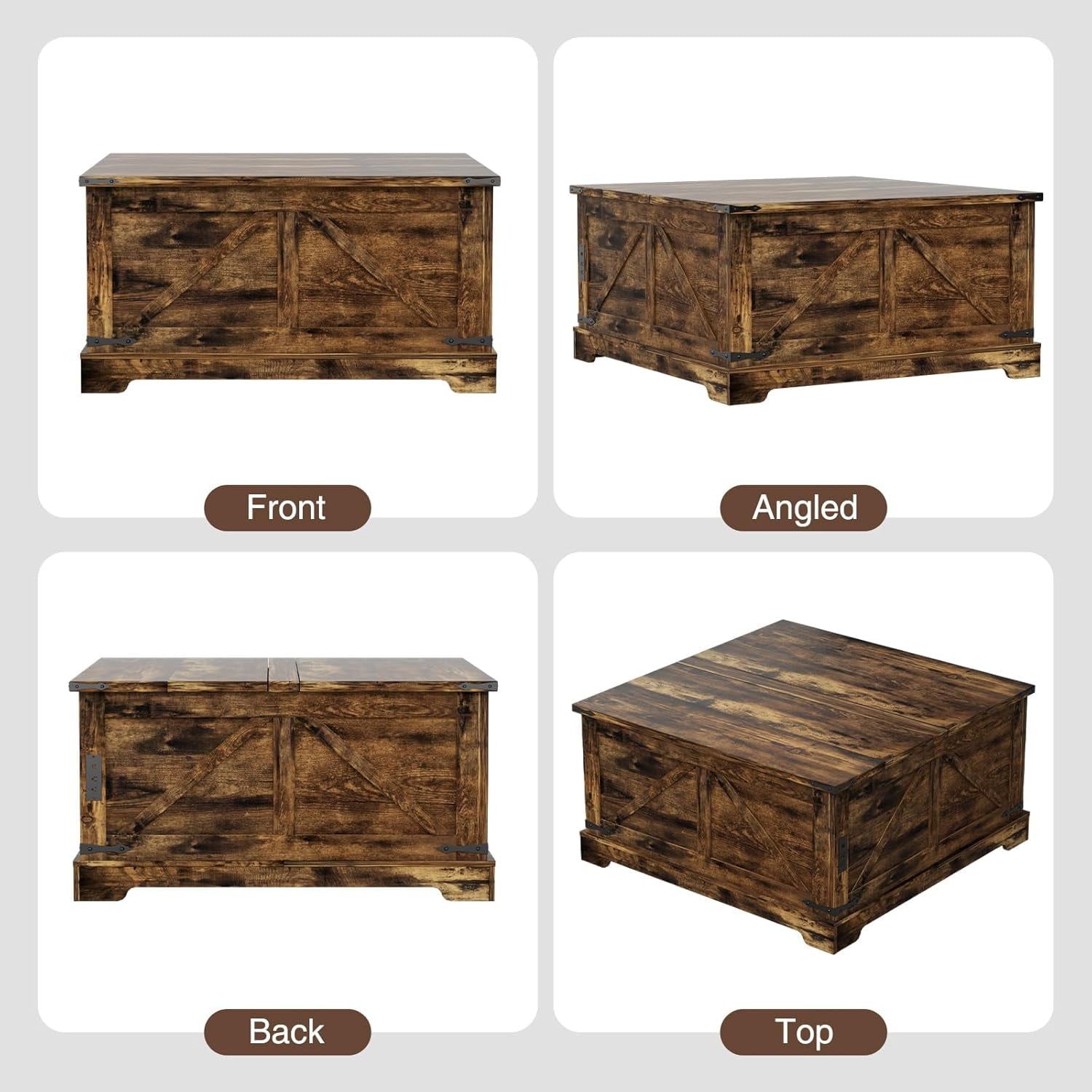 VEANERWOOD 35.4" Lift Top Coffee Table, Farmhouse Wood Square Center Table with Storage & Charging Station Hidden Compartment for Living Room, Home Office