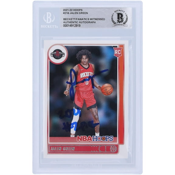 Jalen Green Houston Rockets Autographed 2021-22 Panini NBA Hoops #218 Beckett Fanatics Witnessed Authenticated Rookie Card with "2021 #2 Pick" Inscription - Fanatics Authentic Certified