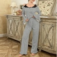 thumbnail image 2 of MGDXOX Lace Patchwork Pajamas for Women Set Soft 2 Piece Pjs Flare Long Sleeve and Ruffled Hem Pants Sleep Set Loungewear With Pocket Gray XL, 2 of 5
