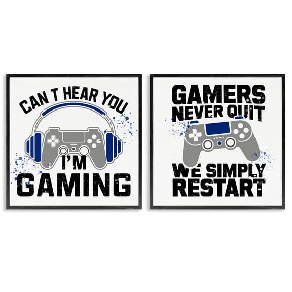 Stupell Industries Modern Gamer Culture Phrases Black 2pc Framed Giclee Art Set, 12 x 12 each, by Kim Allen