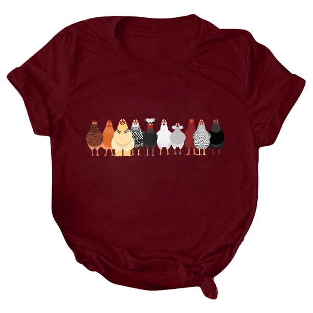 Gibobby Camisetas Mujer Manga Corta Mujeres Casual Impresión Manga Corta Cuello Redondo Camiseta Suelta Blusa Tops(Vino,M)