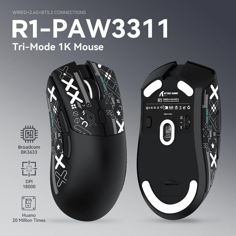 ATTACK SHARK R1 59g SUPERLIGHT Gaming Mouse with Tape, PixArt PAW3311 Gaming Sensor, BT/2.4G Wireless/Wired - Walmart.com