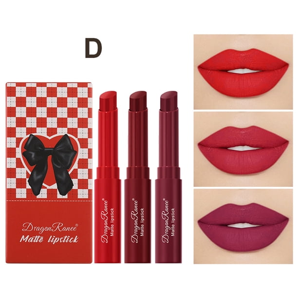 Fiudx Liquidación De Ahorros De Verano Lápiz Labial Biselado, 3 Uds., Color De Labios Voluminizador, Maquillaje De Labios No Pegajoso, Lápiz Labial Suave