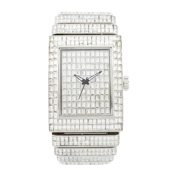 Luxury Iced Out Round watch or Bling-ed Out Baguette-Cut Rectangular Watch with Crystal Diamond watch Pave Design (ST10627 Silver)