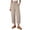 Khaki, variant on Women's Solid Ruffled Elastic Waist Drawstring Capri Pants Casual Loose Straight Leg Cropped Trousers with Pockets for Summer Daily Wear