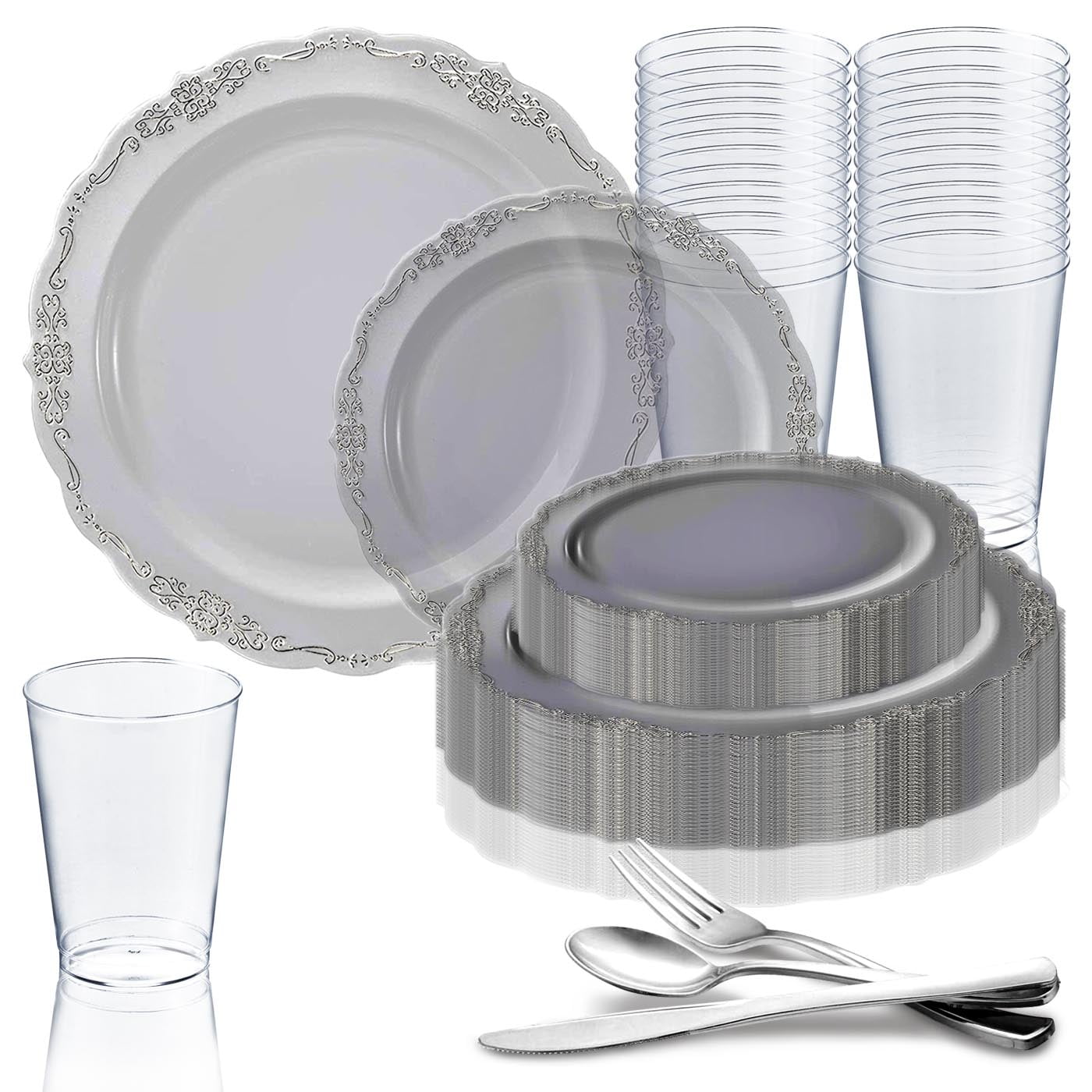 1 Place Setting Glass Beaded Edge 3 Piece Bella Perle Dinner Set Home