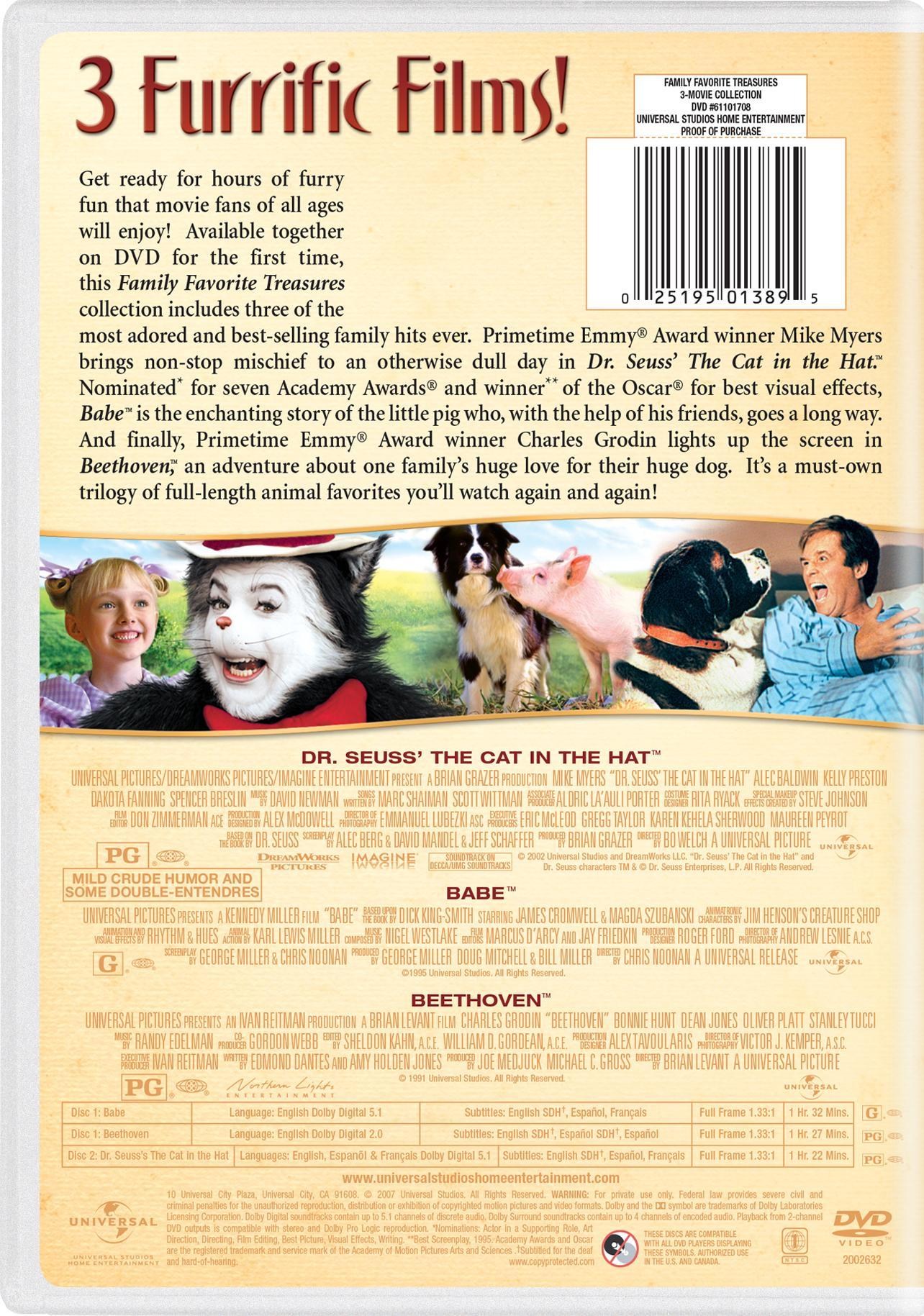 Family Favorite Treasures (Dr. Seuss' The Cat in the Hat / Babe / Beethoven) (DVD), Family, Universal