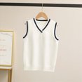 thumbnail image 2 of CAUYDY Boys Sweater Vest V Neck Sweater Vest Cable Knit Cotton Sweaters Toddler School Uniform for Girls(L101-White,5-7 Y), 2 of 5