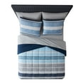 thumbnail image 3 of Mainstays 7 Piece Reversible Bed in a Bag Comforter Set with Sheets, Blue and Grey Stripe, Queen, 3 of 8