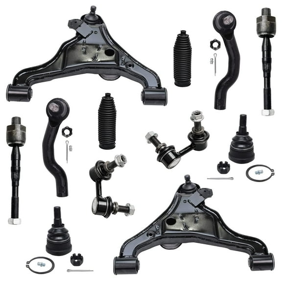 Detroit Axle - 12pc Front End Suspension Kit for 05-18 Nissan Frontier, 05-12 Pathfinder, 05-15 Xterra, Lower Control Arms Upper Ball Joints Tie Rods Sway Bars Boots Replacement