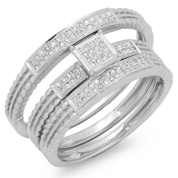 0.20 Carat (ctw) Round Cut Diamond Men and Women's Micro Pave Engagement Ring Trio Bridal Set 1/5 CT