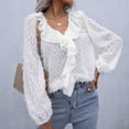 thumbnail image 4 of Idoravan Long Sleeve Shirts for Women Fashion Women Solid Lace Long Sleeve Lace Patchword V-Neck Short Blouse, 4 of 8