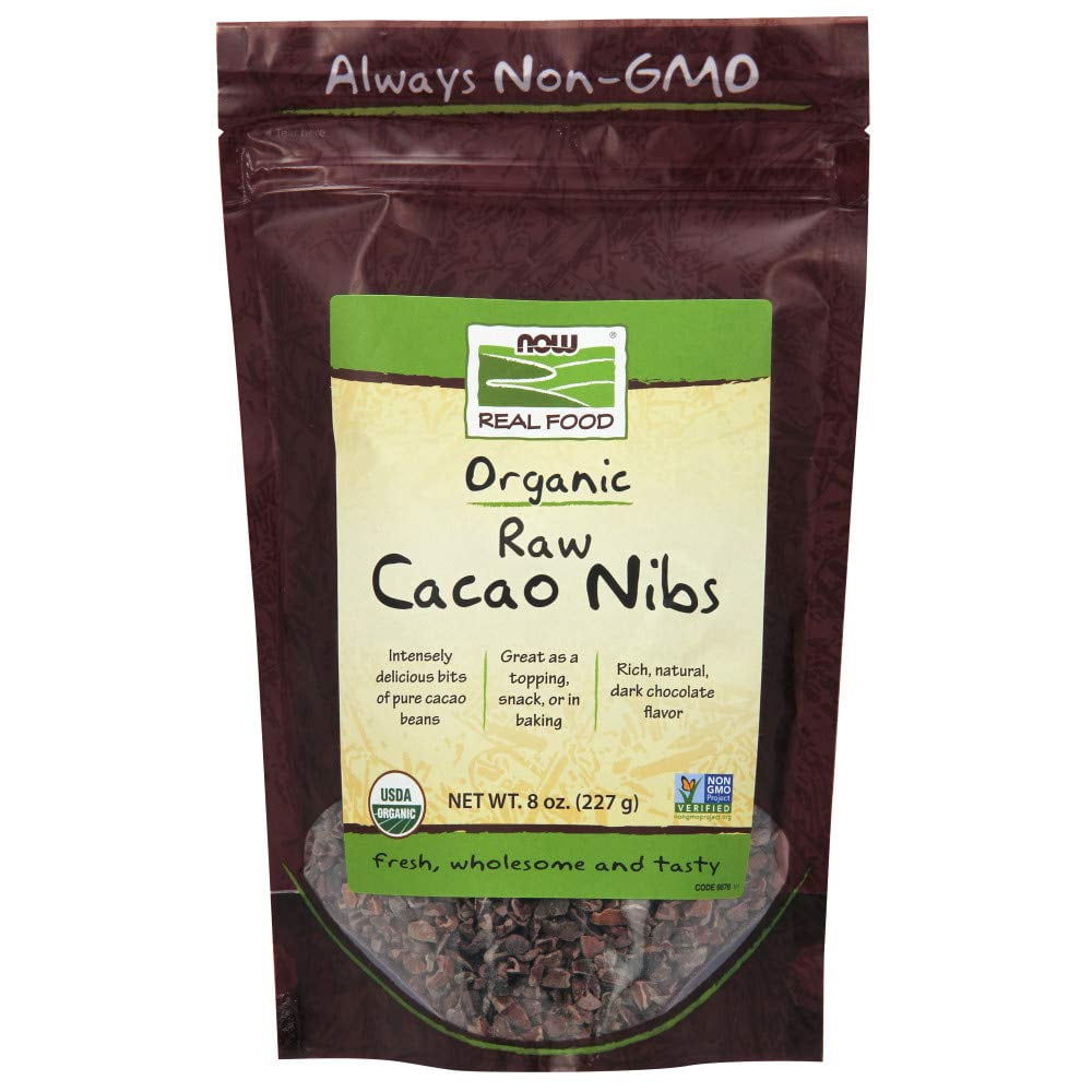 NOW Foods, Organic Raw Cacao Nibs, Rich, Pure Cacao Bean Bits, Dark