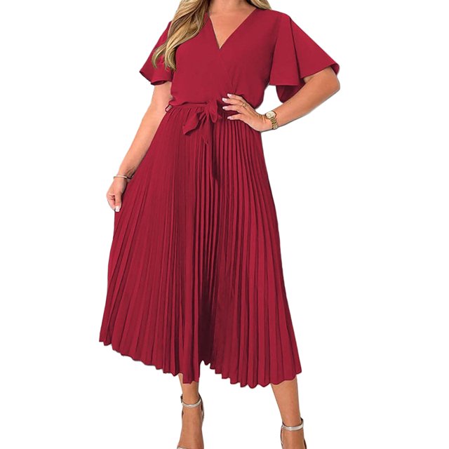 Vestido de mujer A Line Elegante vestido largo con cuello en V para cóctel de boda (Rojo XL) FLhrweasw Para estrenar