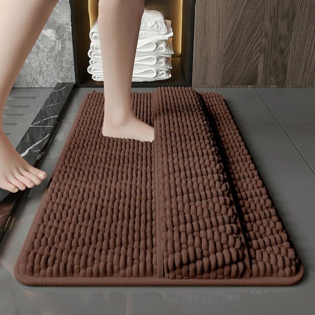 Alfombra de baño Alfombra de baño | Poliéster absorbente de agua antideslizante | Espuma Suave y Gruesa para Masaje de Pies | Franela lavable de secado rápido | 60x40cm | Beige Gris Marrón | Pieza