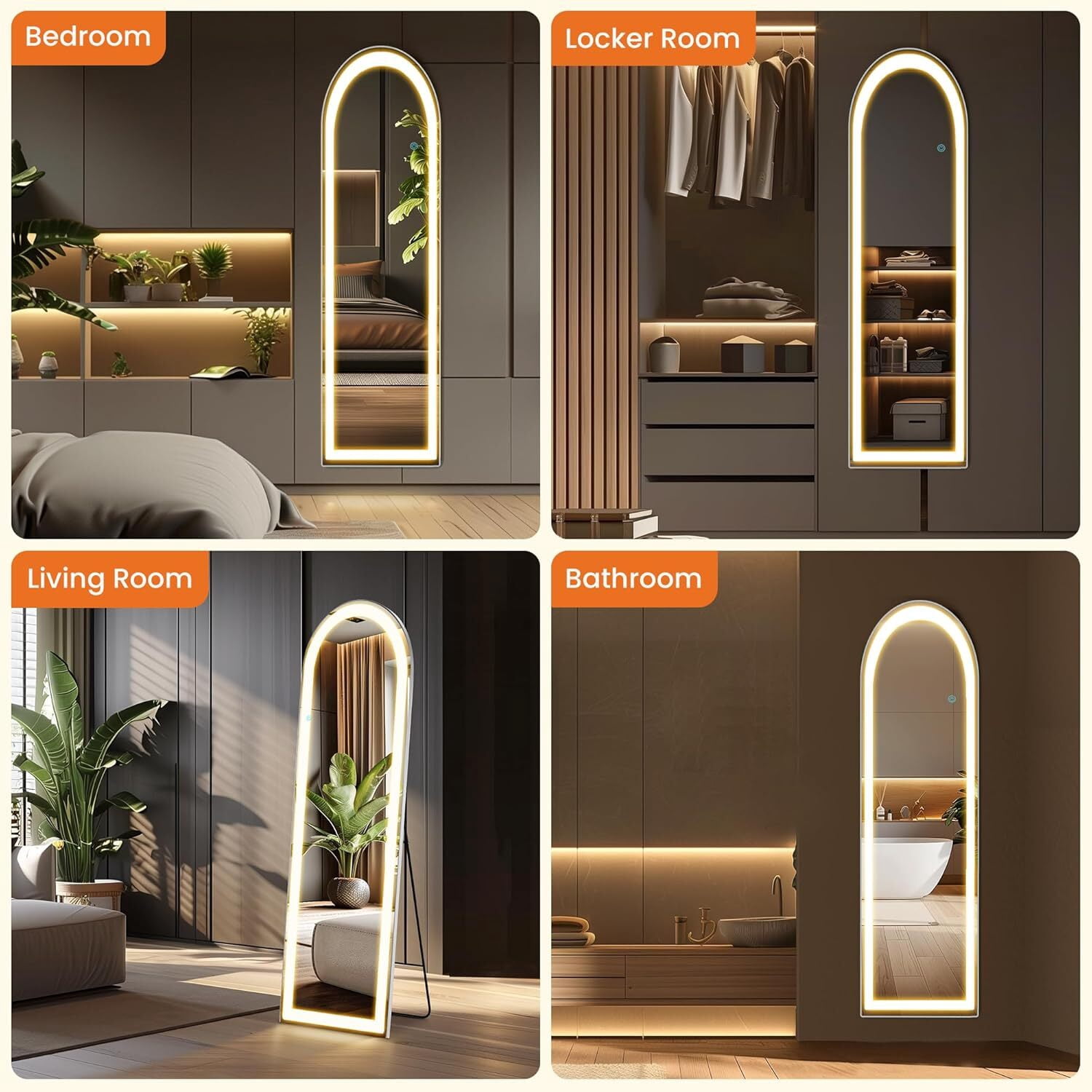 Lumora 21"x64" LED Arched Full Length Mirror Floor Mirror with Dimming & 3 Color Lighting