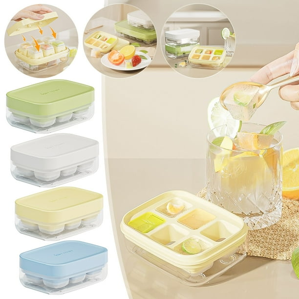 Xihbxyly Máquina para Hacer Cubitos de Hielo, Diseño de Fácil Liberación, Moldes de 6 Cavidades con Tapa, Ahorra Espacio y Es Hermética, Inyección de Agua Sencilla, Uso Doméstico, Enfriador de Bebida
