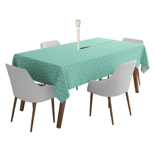 Vargottam Indoor/OutdoorTablecloth58x82 Inch RectangleTablecloth with Umbrella Hole and Zip- Waterproof PatioTableCloths- TableCovers for Backyard RectangularTable- Aquamarine Green