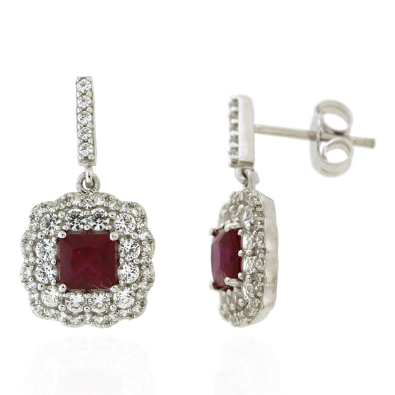 Jay Heart Designs 925 Sterling Silver Created Ruby and Created White Sapphire Earrings