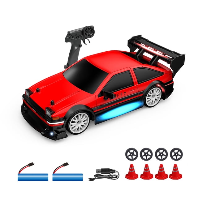 CAR 2.4GHz Control Remoto Drift Car 1:24 30 km/h Alta Velocidad Controlado Remoto Vehículo 4WD Con Luces Delanteras Luces Inferiores Luces de Ala Trasera Ruedas