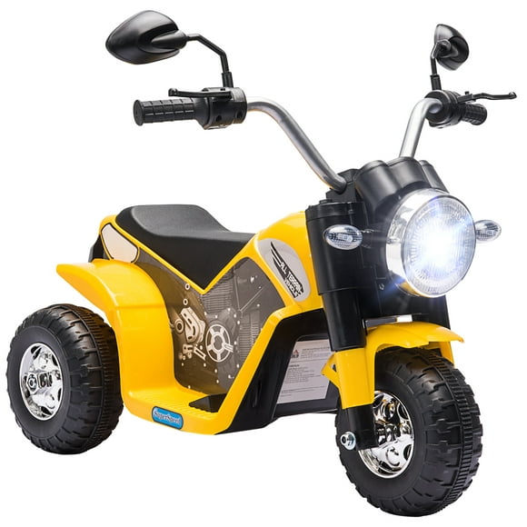 Aosom Enfants Électrique Moto 6V Batterie Alimenté Moto de Dirt Bike 3 Roues avec des Phares de Corne Sons Réalistes Vitesse 1.24mph pour les Filles Garçon 18 - 36 Mois Jaune