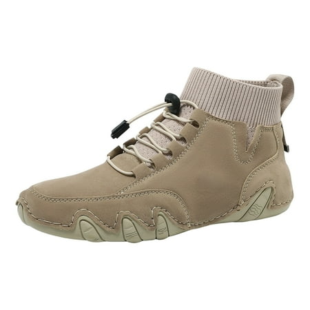 

Mepaouo Couple Hiking Shoes Leather High Top Running Shoes Lace Up Zero Drop Sport Sneakers for Women