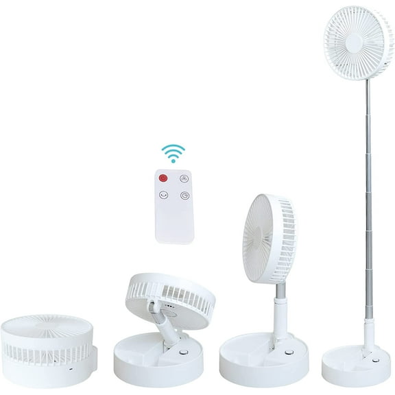 Smucgz Portable Foldable Rechargeable Fan - 9" 7200mah Battery Operated USB C Small Fan Remote, Quiet Table Desk Fan Folding Standing Pedestal Fans for Camping Travel Outdoor Home (White)