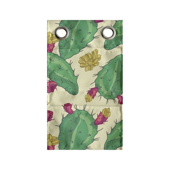 Succulent Hanging Pocket Organizer, Cartoon Style Silhouettes of Cactus and Flowers, Printed Polyester Storage Bag with Pockets, 9" x 27", Cream Sea Green