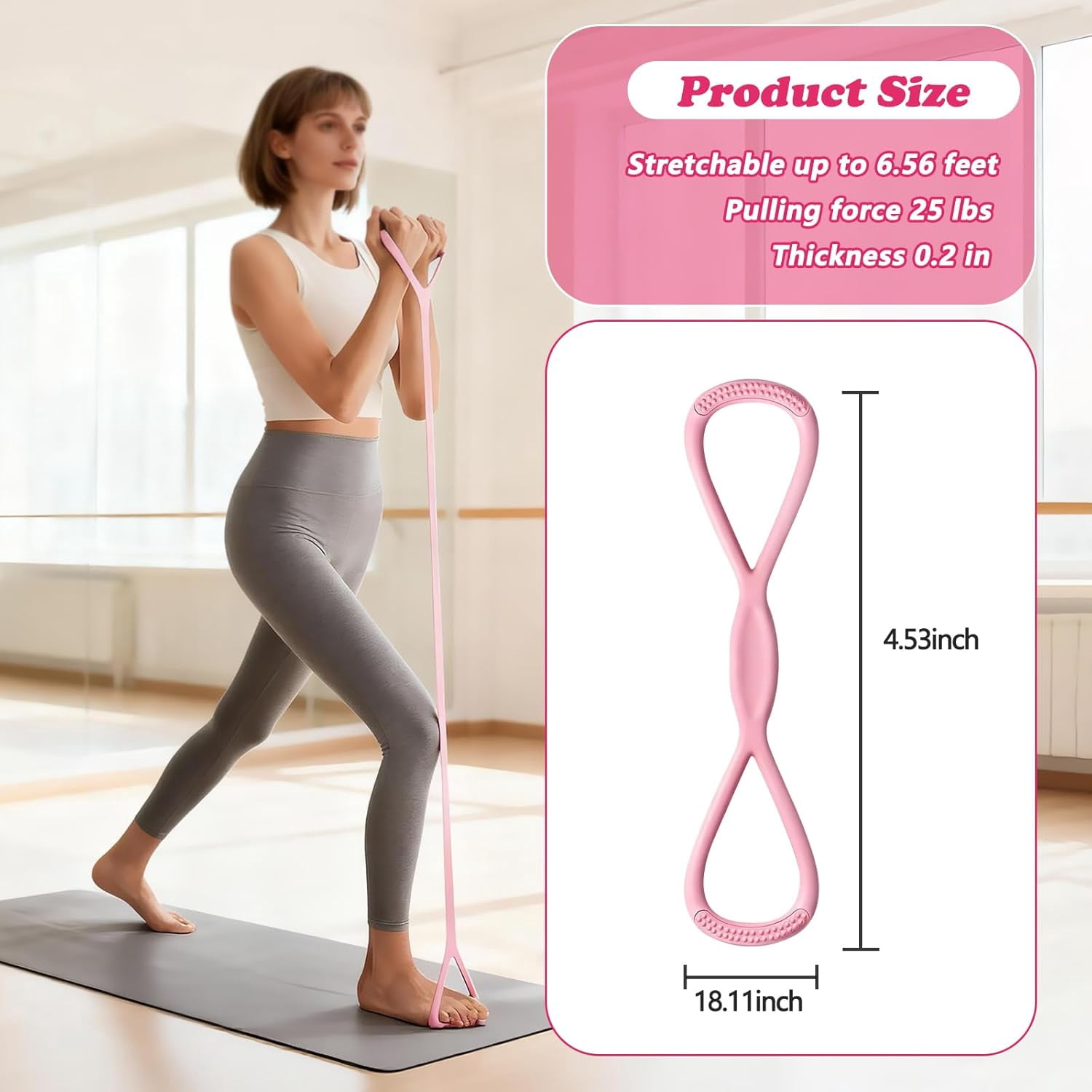 JJEAN-Figure 8 Resistance Band (25 lbs Resistance Level), Exercise Bands with Handles for Women & Men, Full Body Workout Bands for Arms, Back, Shoulders, and Legs, Portable Fitness Gift for Home Gym