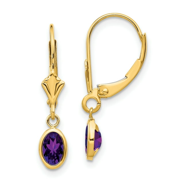14k Yellow Gold February Amethyst Earrings Drop Dangle Birthstone