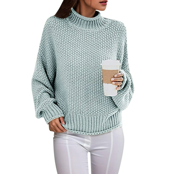 Bibifish Womens Sweaters Trendy Long Sleeve Loose Fit Knit Sweaters Autumn Winter Thick Thread Pullover Turtleneck Sweaters For Ladies