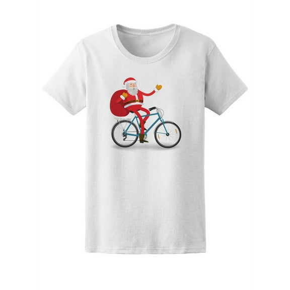 Cute Santa On Bicycle, Christmas T-Shirt Women -Image by Shutterstock, Female Small