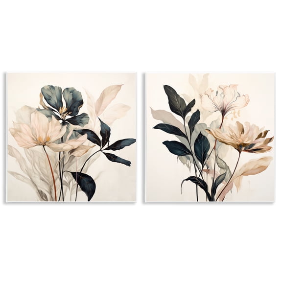 Stupell Industries Black & Beige Botanicals Plants & Flowers Painting Unframed Art Print Wall Art, 12 x 12, Set of 2
