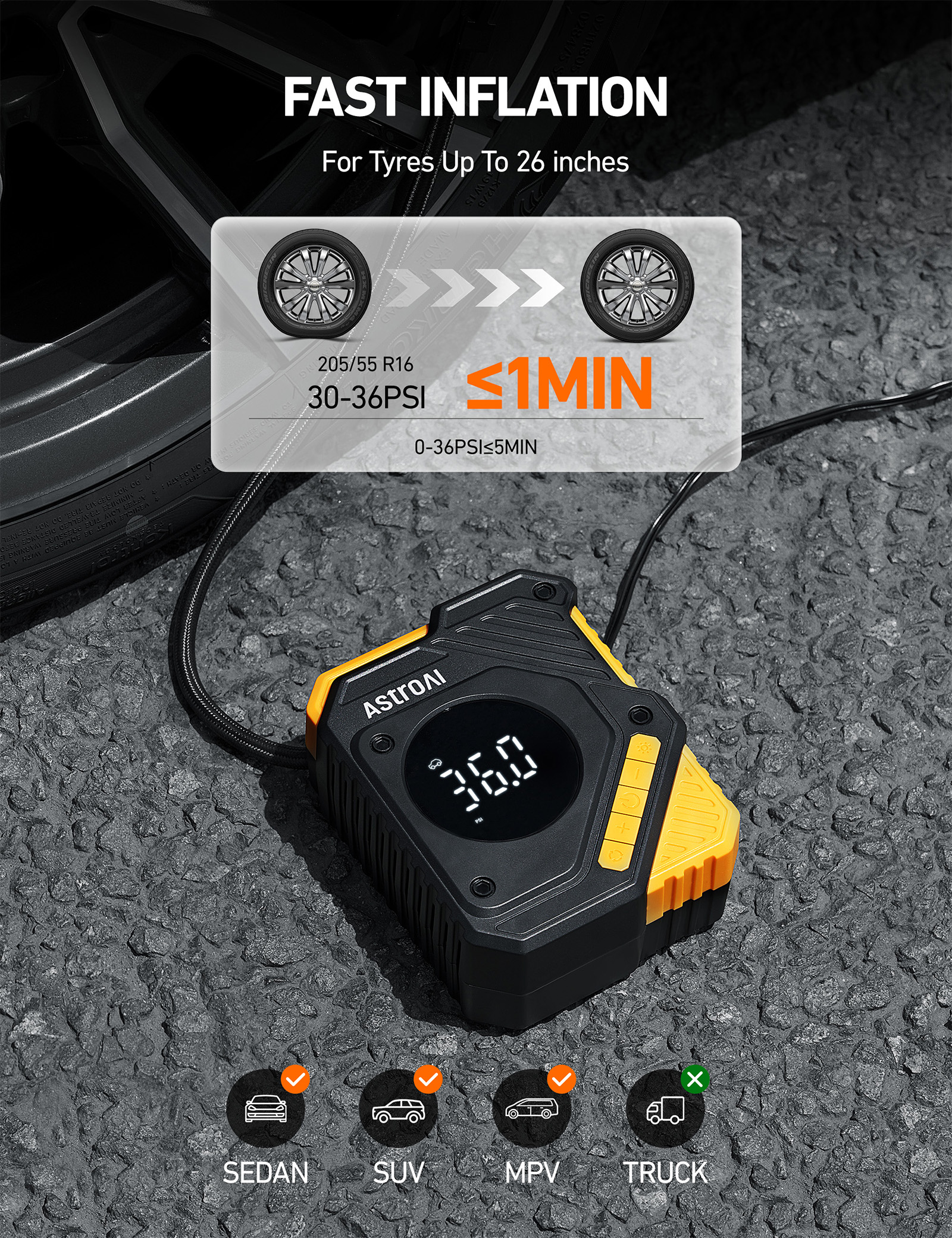 AstroAI 12V Tire Inflator with Digital Pressure Gauge photo 2