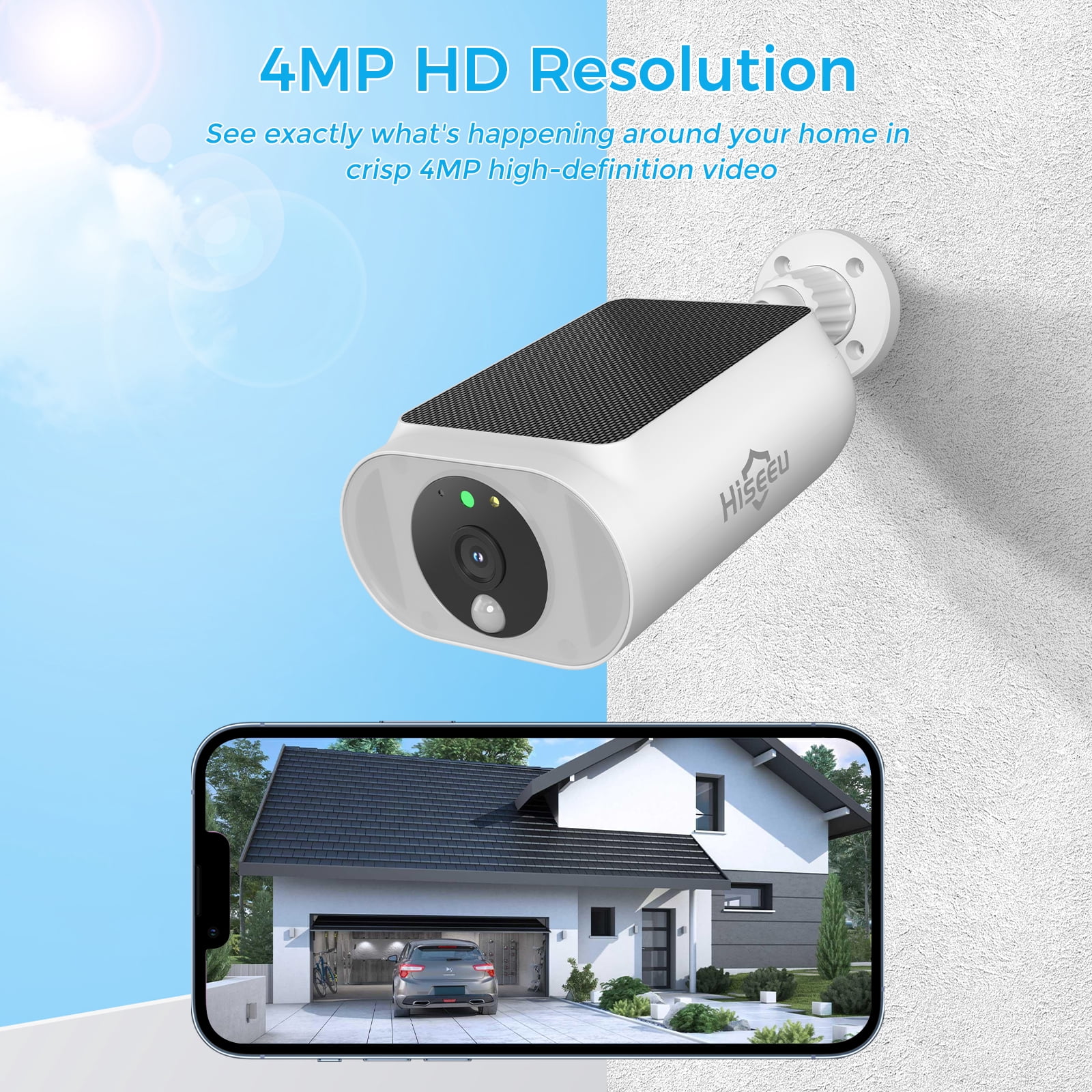 Hiseeu 4MP Wireless Security Camera Outdoor with AI Motion Detection & Siren, Non-Stop Solar Powered Charging, Color Night Vision, SD /Cloud Storage