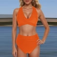 thumbnail image 2 of MIXUE Swim Suits for Women Solid Color High Waisted Sexy Push Up Vintage Two Piece Retro Ruched High Waist Bikini Sets for Women Set Swimwears Beachwear,Orange,M, 2 of 7
